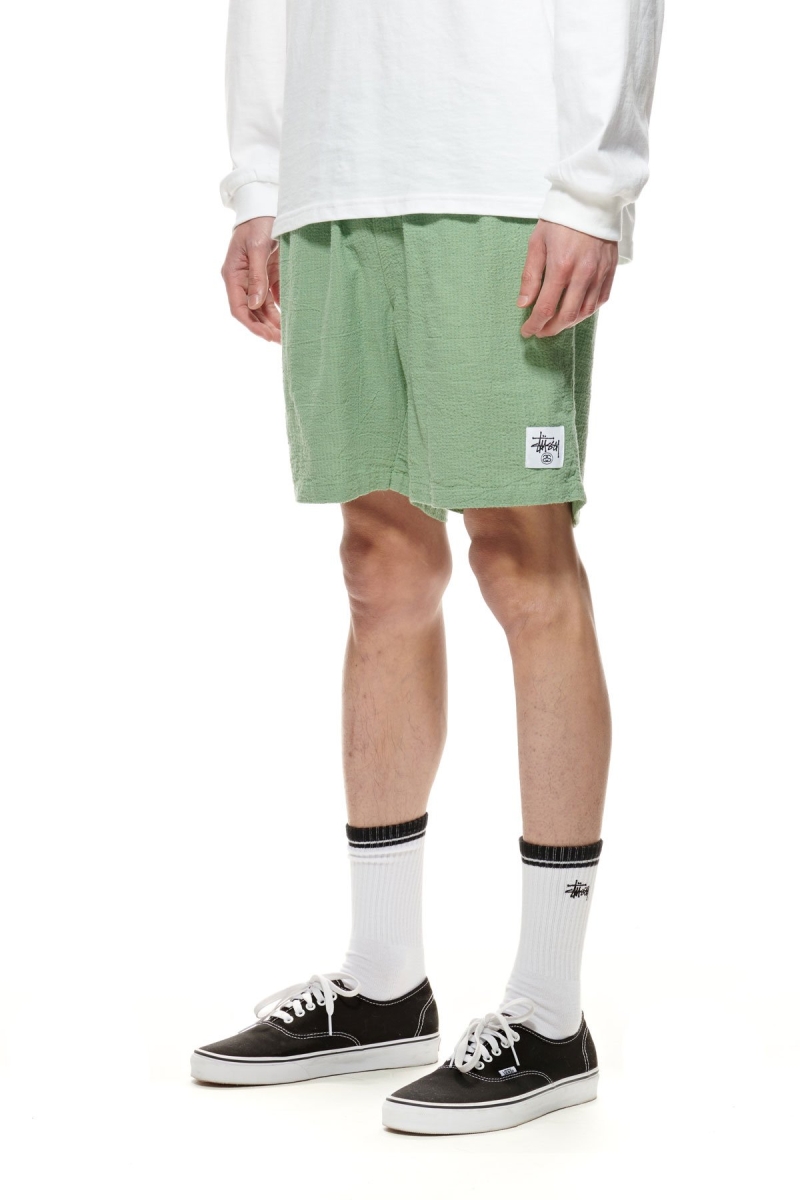 Green Stussy Grid Seersucker Beach Men's Shorts | USA000644