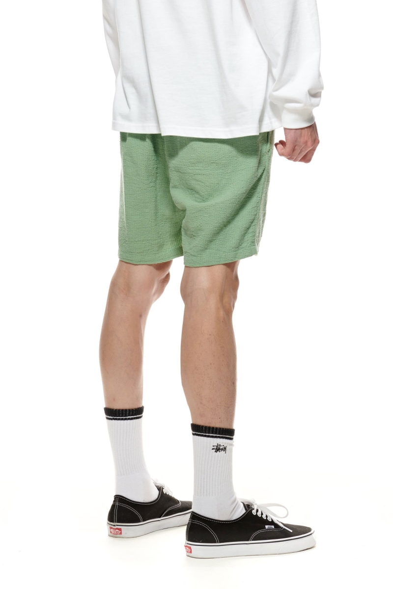 Green Stussy Grid Seersucker Beach Men's Shorts | USA000644