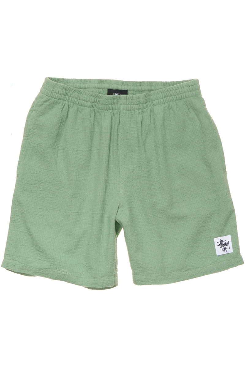 Green Stussy Grid Seersucker Beach Men\'s Shorts | USA000644