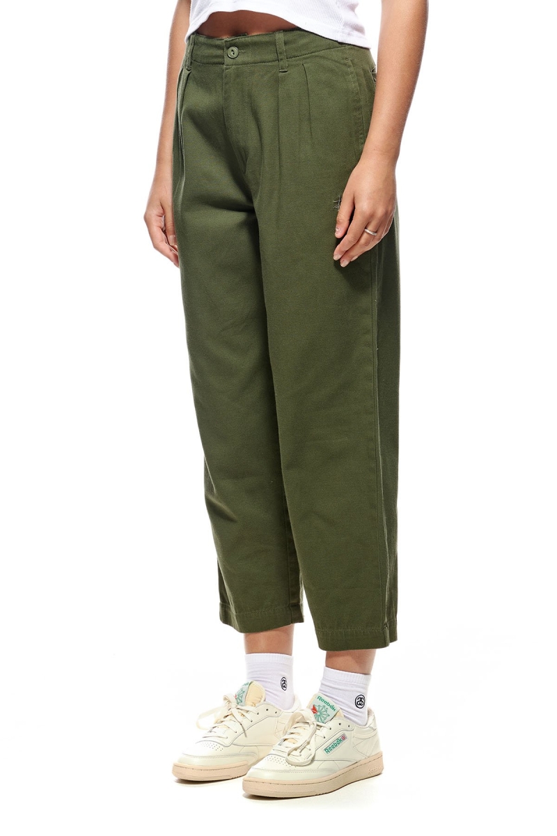 Green Stussy Harlan Cropped Pleat Women's Pants | USA000559