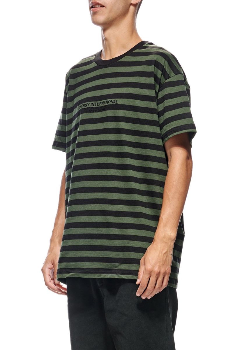 Green Stussy International Stripe SS Men's T Shirts | USA000224