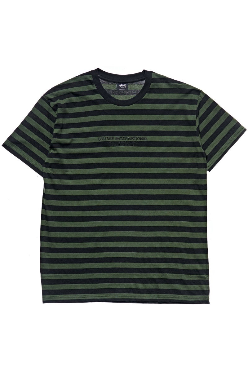 Green Stussy International Stripe SS Men\'s T Shirts | USA000224