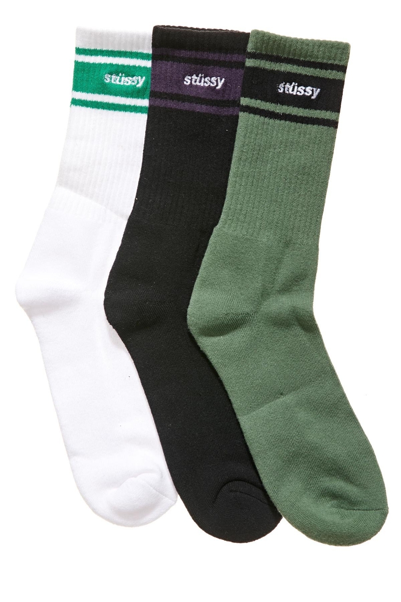 Green Stussy Italic Sports 3 Pack Men\'s Socks | USA000740