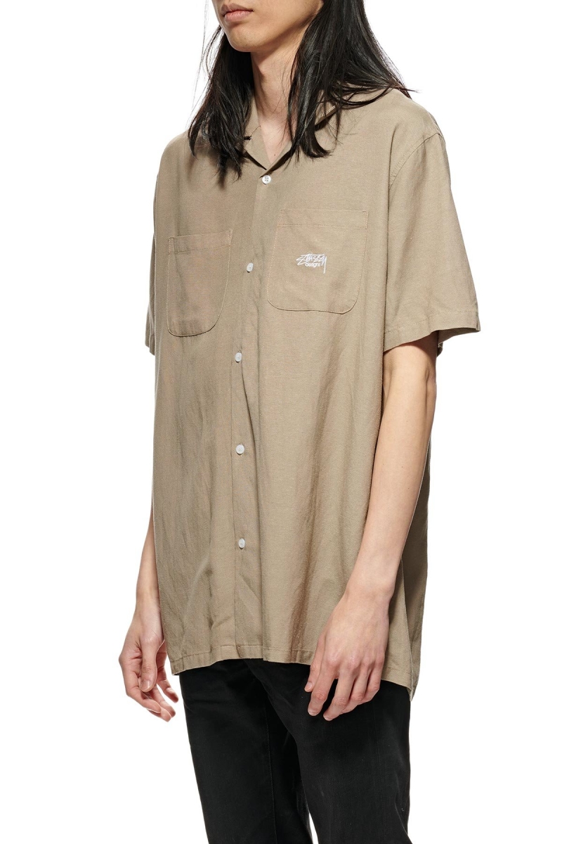 Green Stussy Linen SS Men's Shirts | USA000320