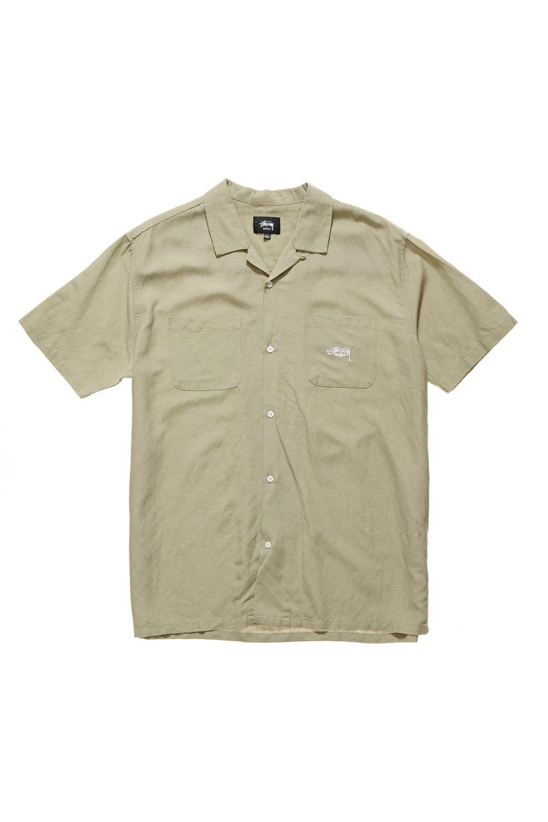 Green Stussy Linen SS Men\'s Shirts | USA000320