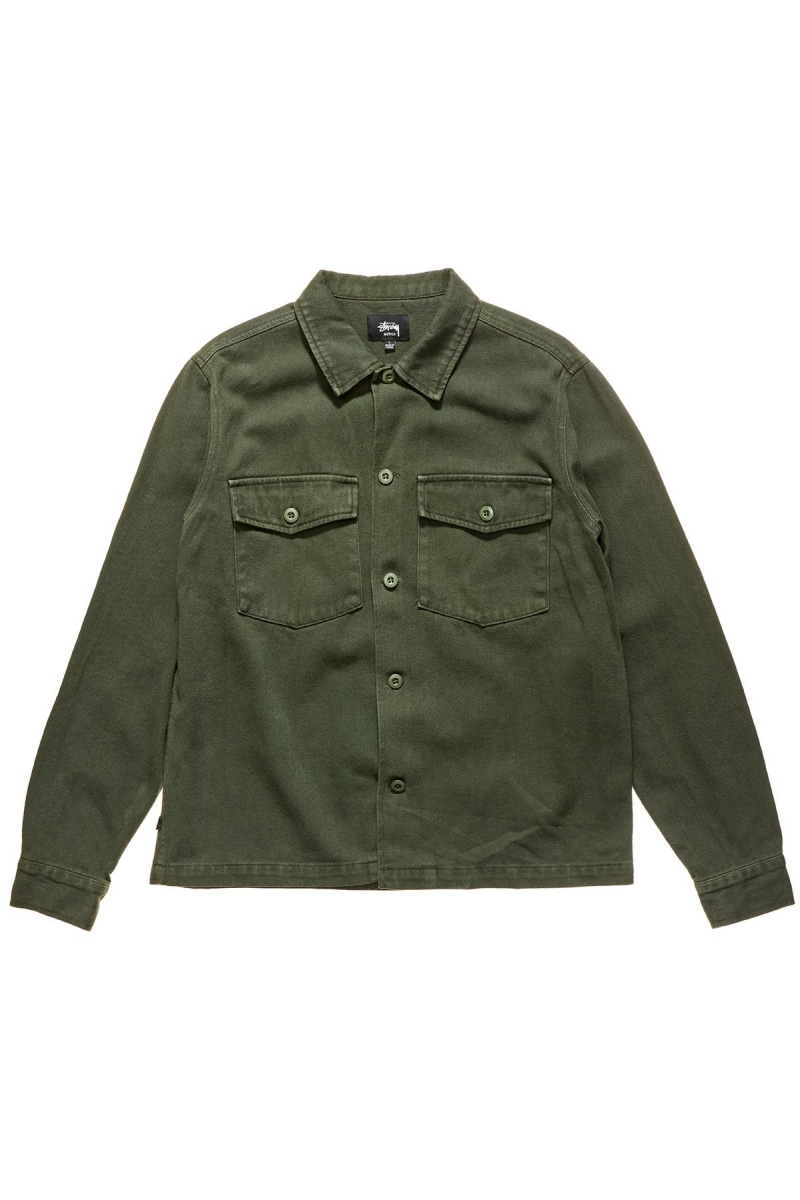 Green Stussy Olly Work Men\'s Shirts | USA000328