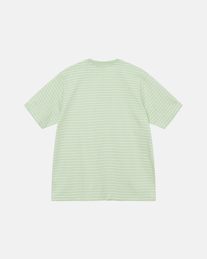 Green Stussy Pin Striped Ss Crew Men's T Shirts | USA000254