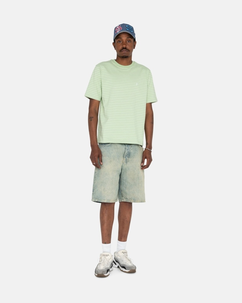 Green Stussy Pin Striped Ss Crew Men's T Shirts | USA000254