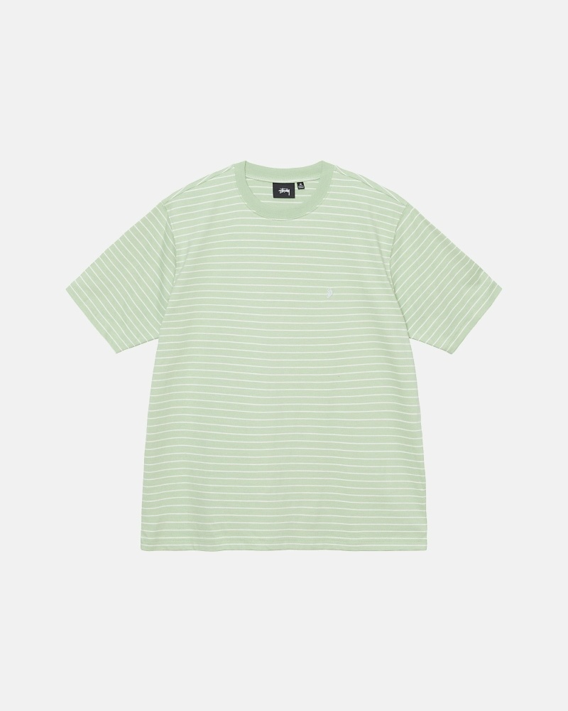 Green Stussy Pin Striped Ss Crew Men\'s T Shirts | USA000254