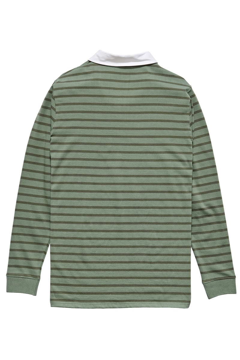 Green Stussy Plain Stripe LS Rugby Men's Shirts | USA000331