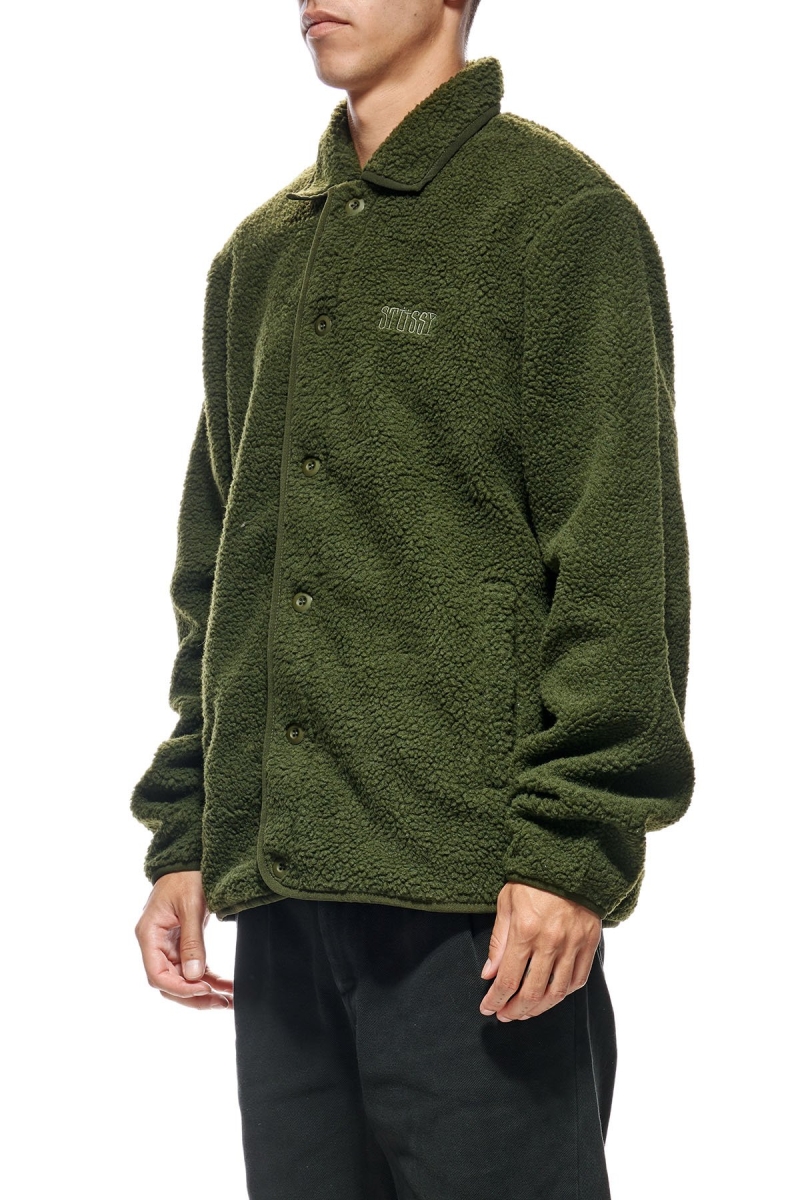 Green Stussy Sherpa Button Down Men's Jackets | USA000358