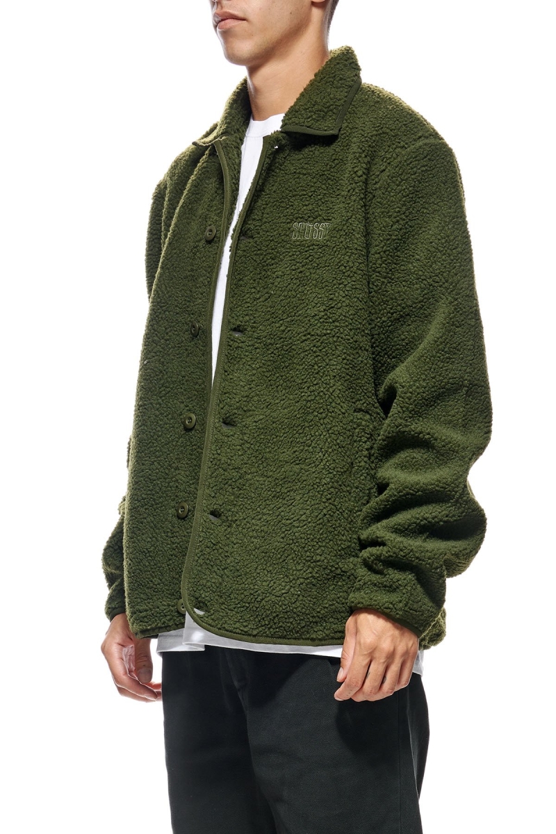 Green Stussy Sherpa Button Down Men's Jackets | USA000358