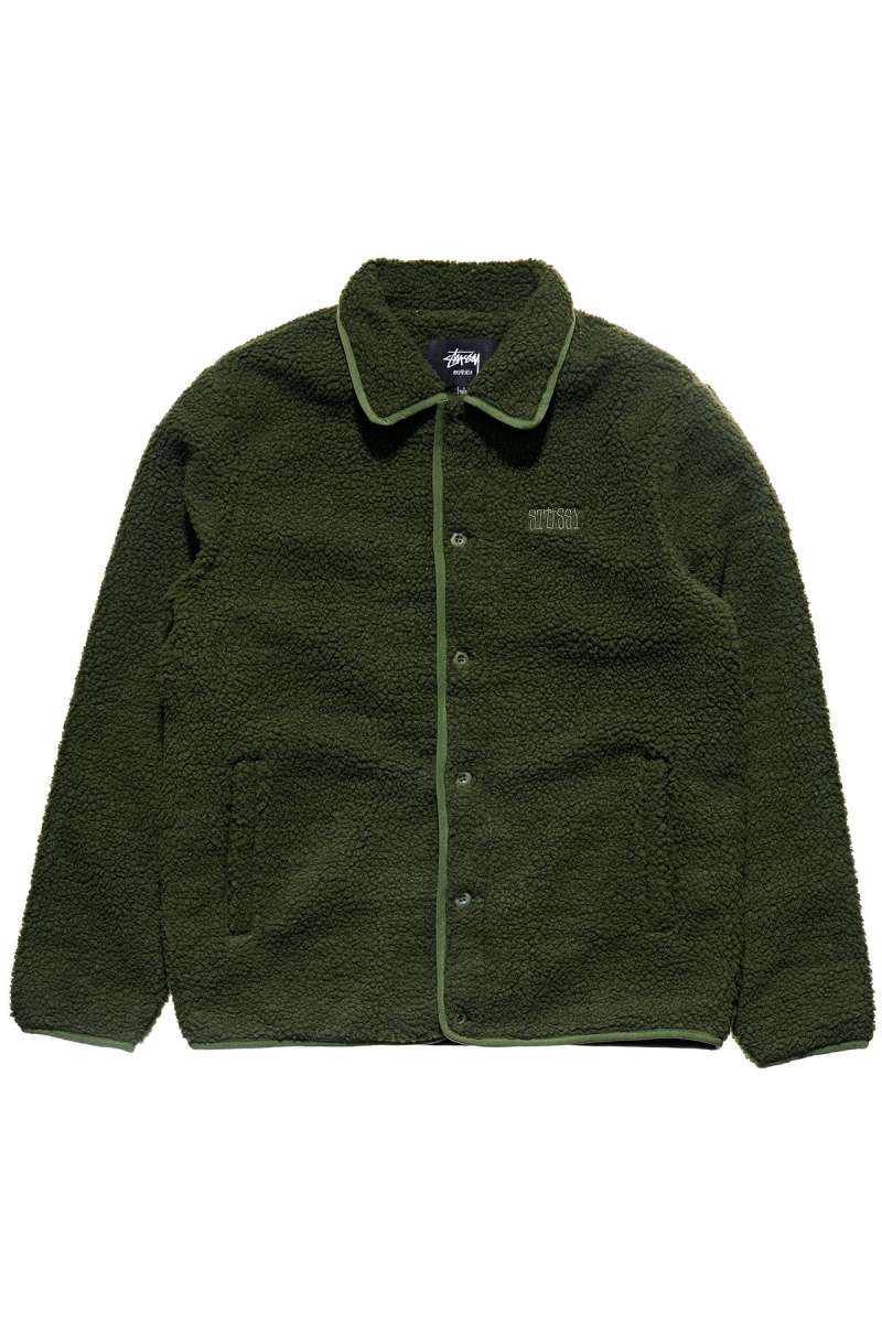 Green Stussy Sherpa Button Down Men\'s Jackets | USA000358