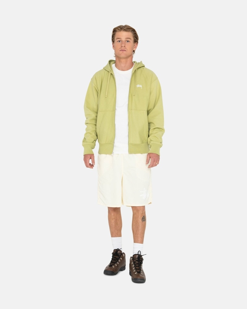 Green Stussy Stock Logo Zip Men's Hoodies | USA000081