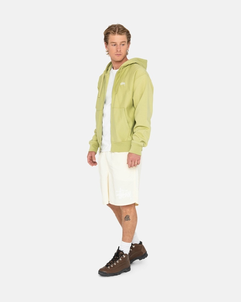 Green Stussy Stock Logo Zip Men's Hoodies | USA000081