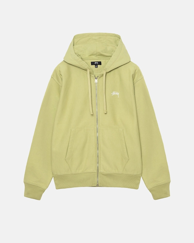 Green Stussy Stock Logo Zip Men\'s Hoodies | USA000081