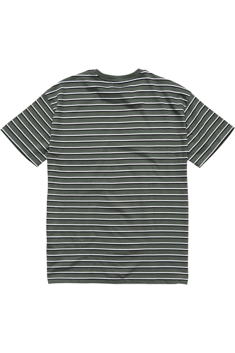 Green Stussy Text Pocket Stripe Men's T Shirts | USA000276