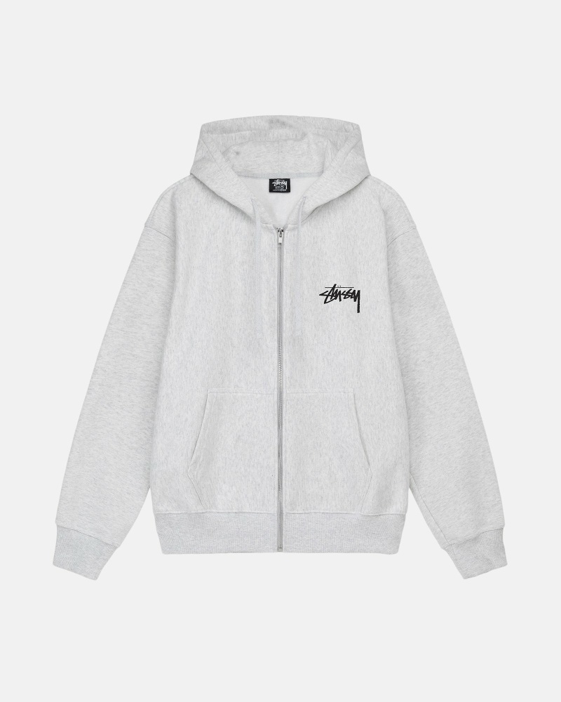 Grey Stussy Burning Stock Zip Men's Hoodies | USA000026