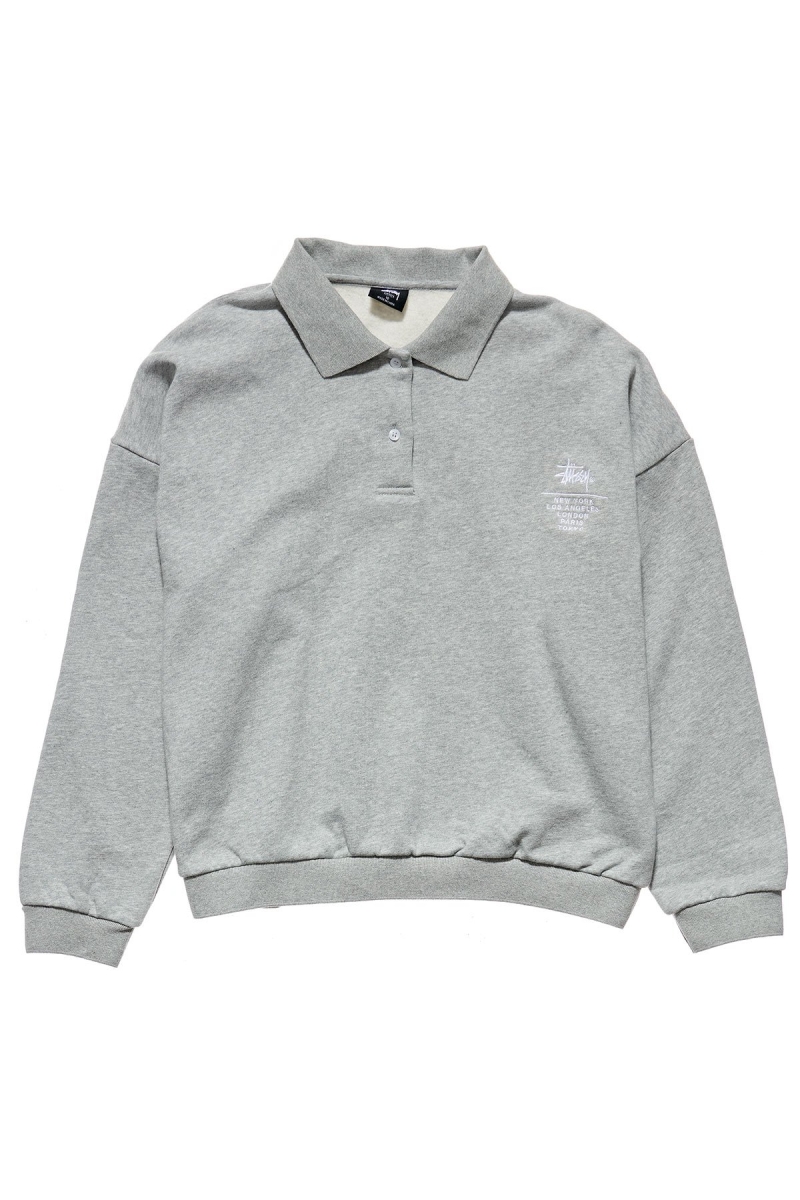 Grey Stussy Graffiti OS Fleece Polo Women\'s Sweaters | USA000839