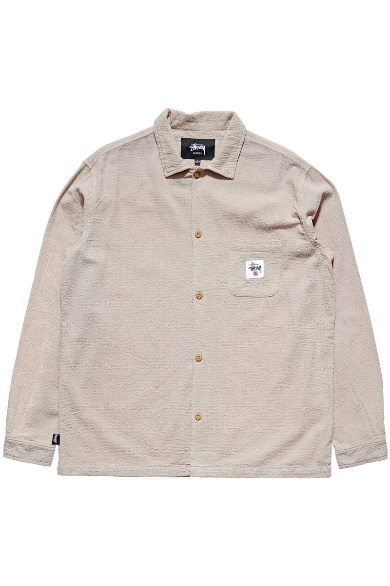 Grey Stussy Grid Seersucker LS Men\'s Shirts | USA000310