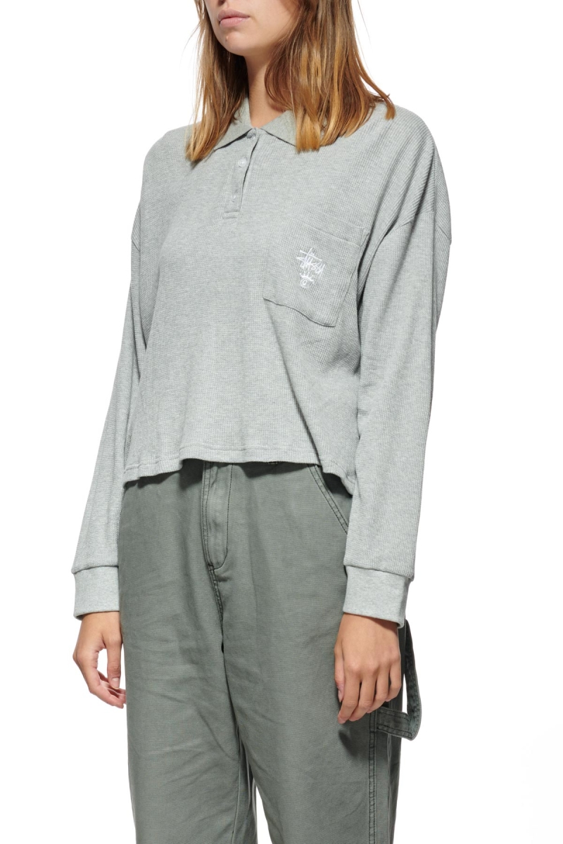 Grey Stussy Owens Waffle Henley Women's Sweatshirts | USA000945