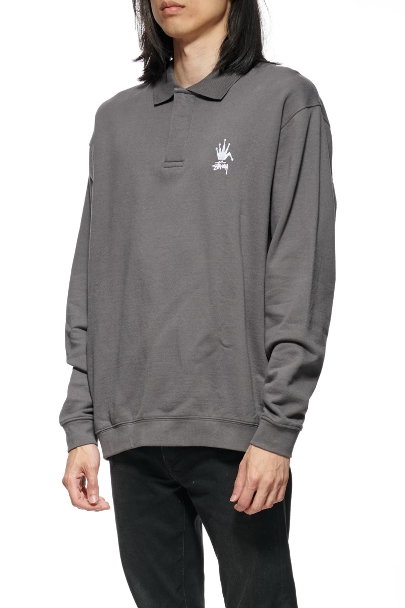 Grey Stussy Polo Fleece Men's Shirts | USA000332