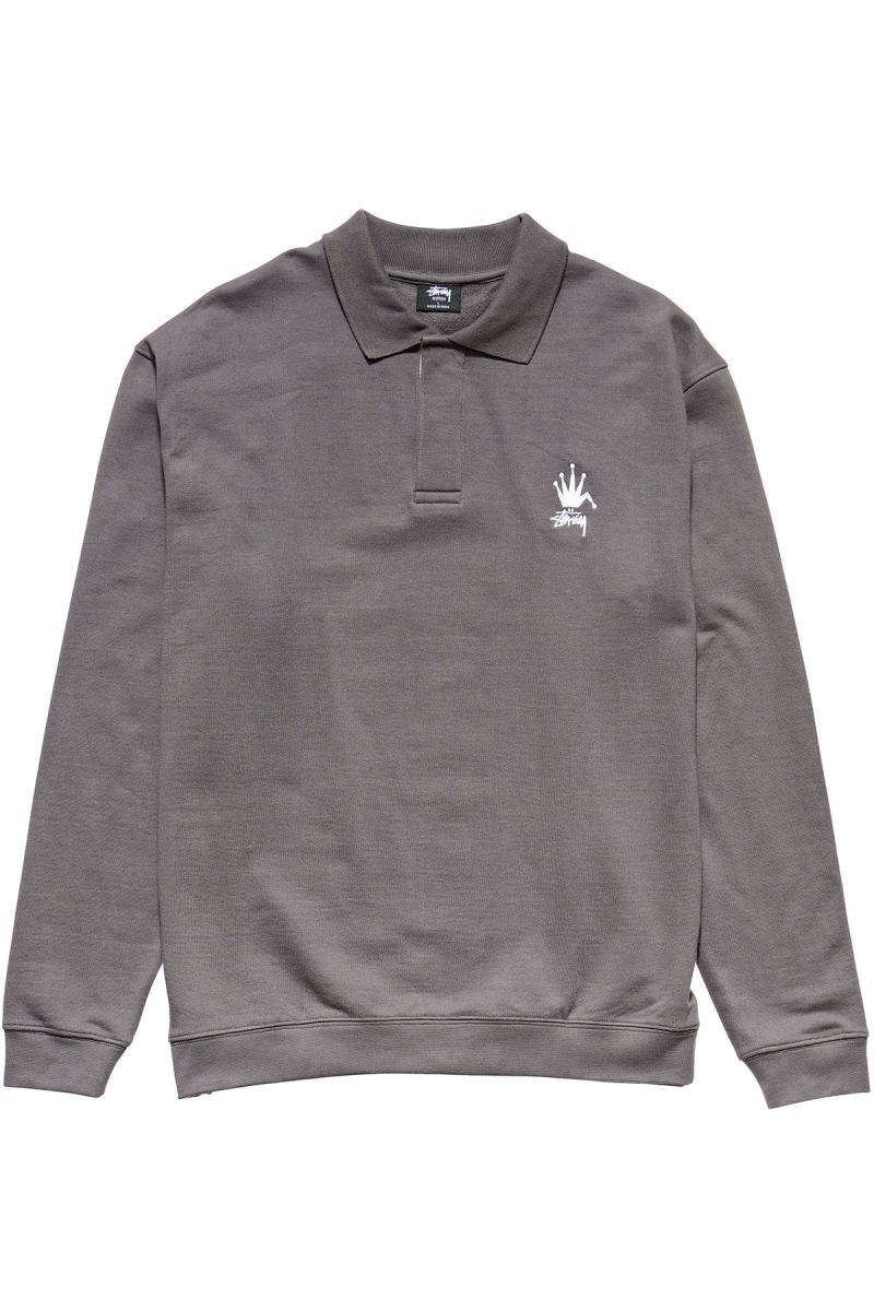 Grey Stussy Polo Fleece Men\'s Shirts | USA000332