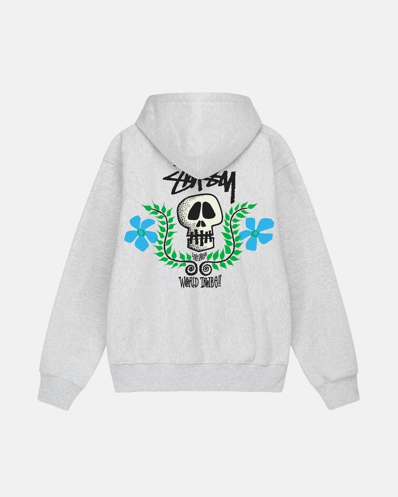 Grey Stussy Skull Crest Zip Men's Hoodies | USA000069