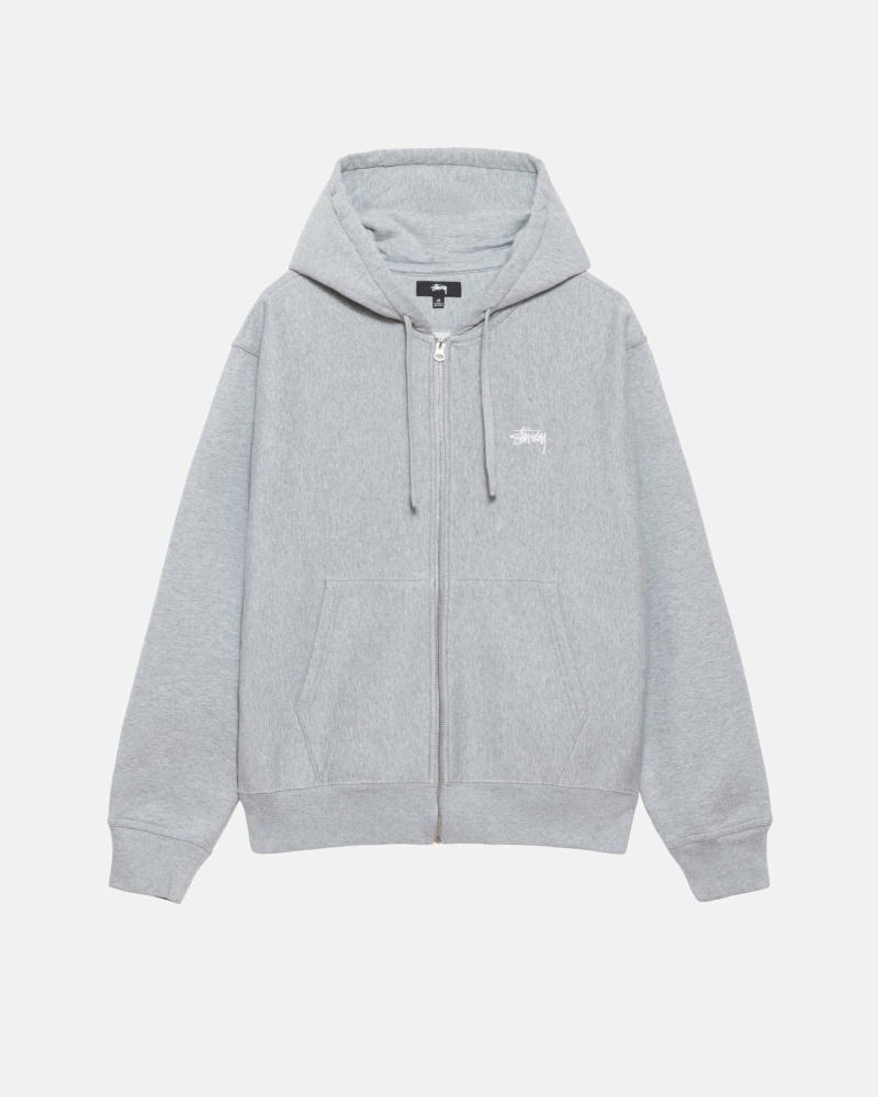 Grey Stussy Stock Logo Zip Men\'s Hoodies | USA000084