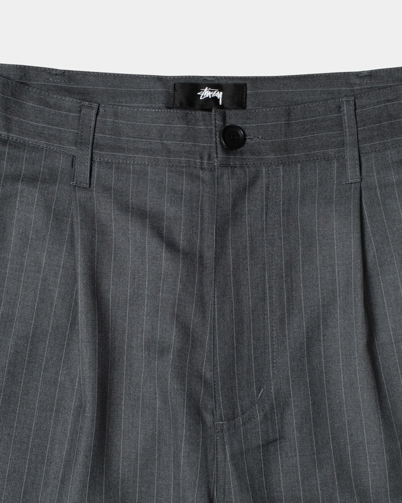 Grey Stussy Stripe Volume Pleated Trouser Men's Pants | USA000599