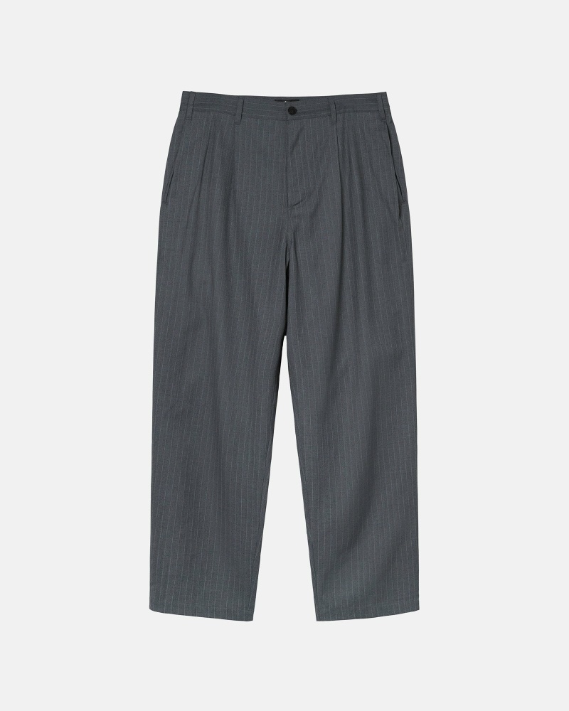 Grey Stussy Stripe Volume Pleated Trouser Men\'s Pants | USA000599