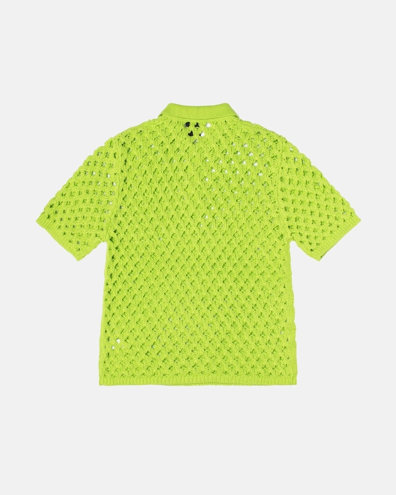 Light Green Stussy Big Mesh Polo Men's Knit Sweater | USA000526