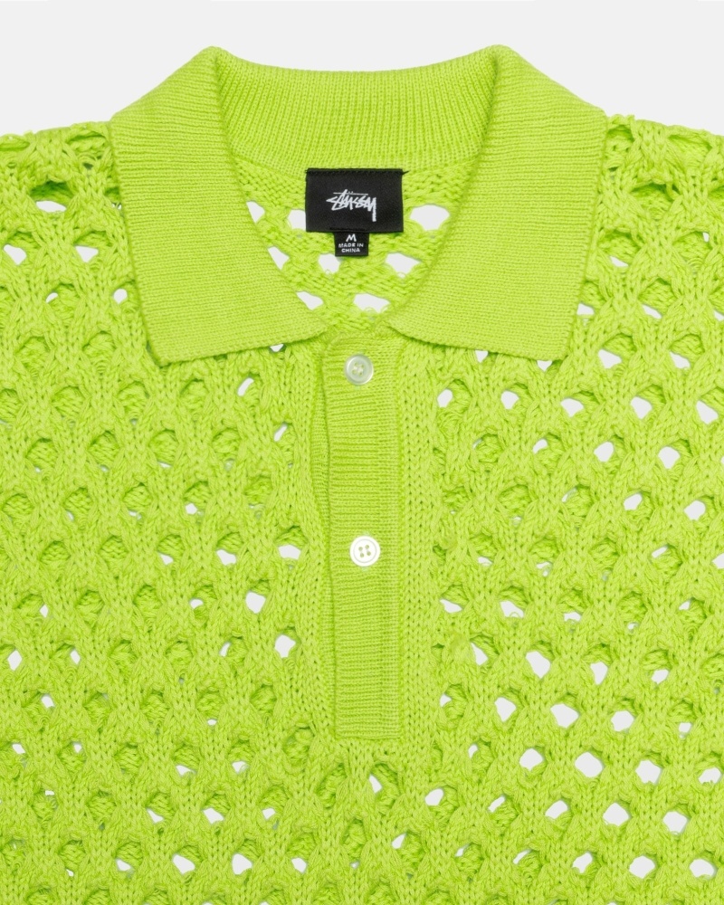 Light Green Stussy Big Mesh Polo Men's Knit Sweater | USA000526