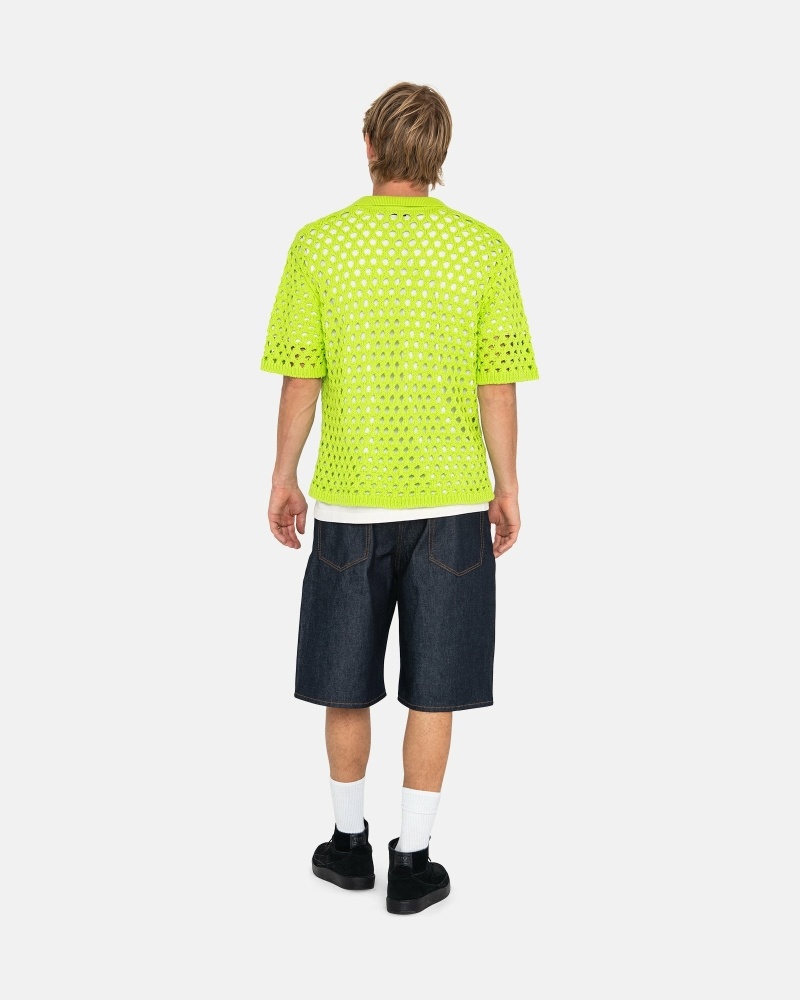 Light Green Stussy Big Mesh Polo Men's Knit Sweater | USA000526