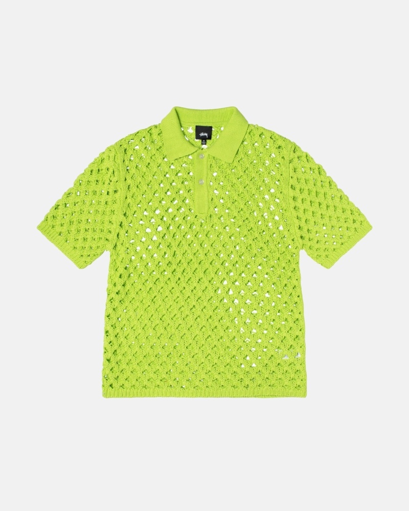 Light Green Stussy Big Mesh Polo Men\'s Knit Sweater | USA000526