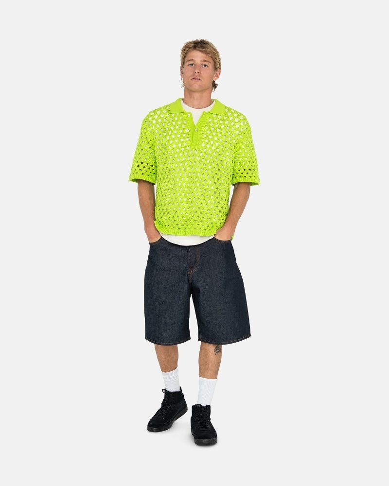 Light Green Stussy Big Mesh Polo Men's Sweaters | USA000816