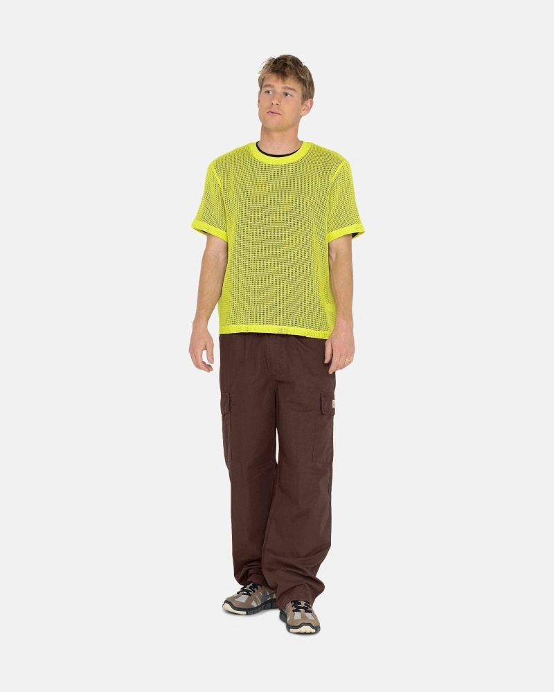 Light Green Stussy Cotton Mesh Ss Crew Men's T Shirts | USA000143