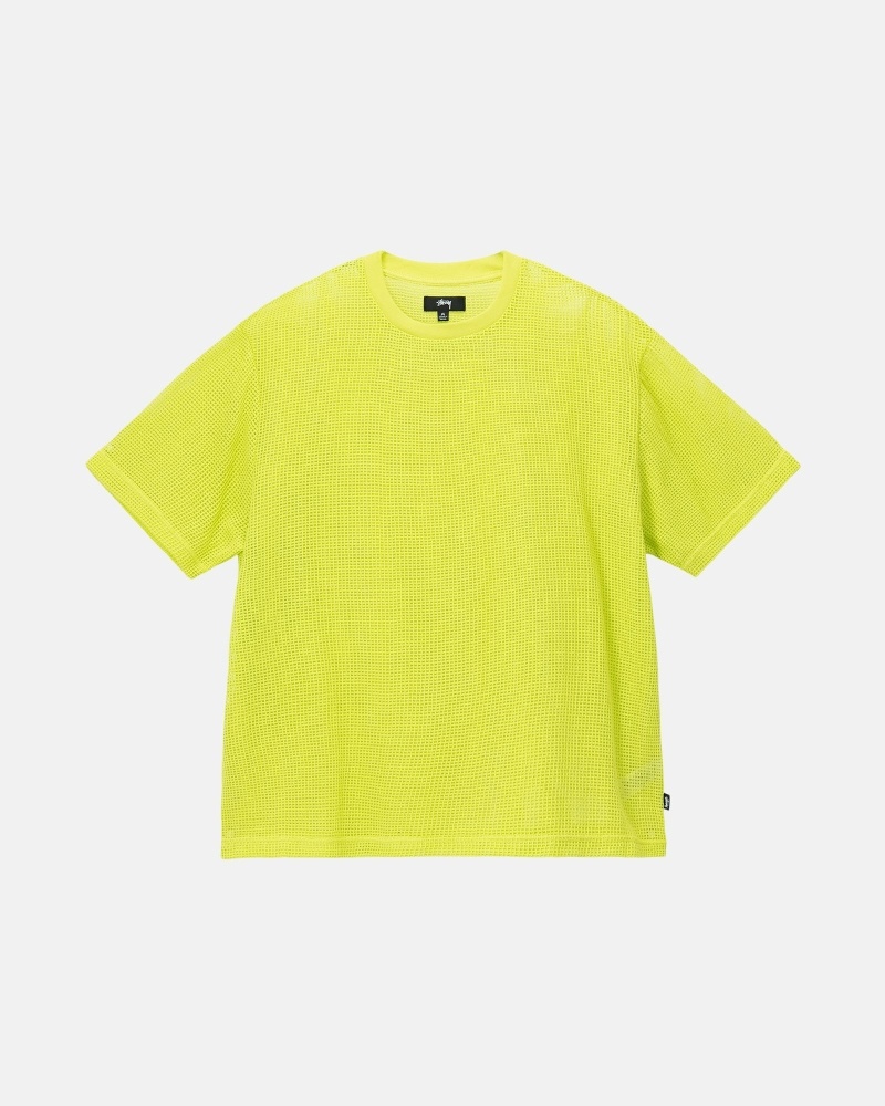 Light Green Stussy Cotton Mesh Ss Crew Men\'s T Shirts | USA000143