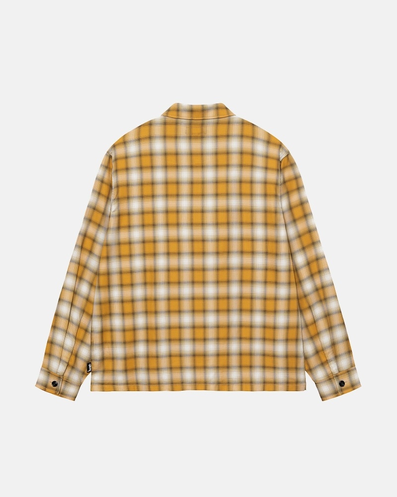 Mustard Stussy Eddie Plaid Zip Men's Shirts | USA000303