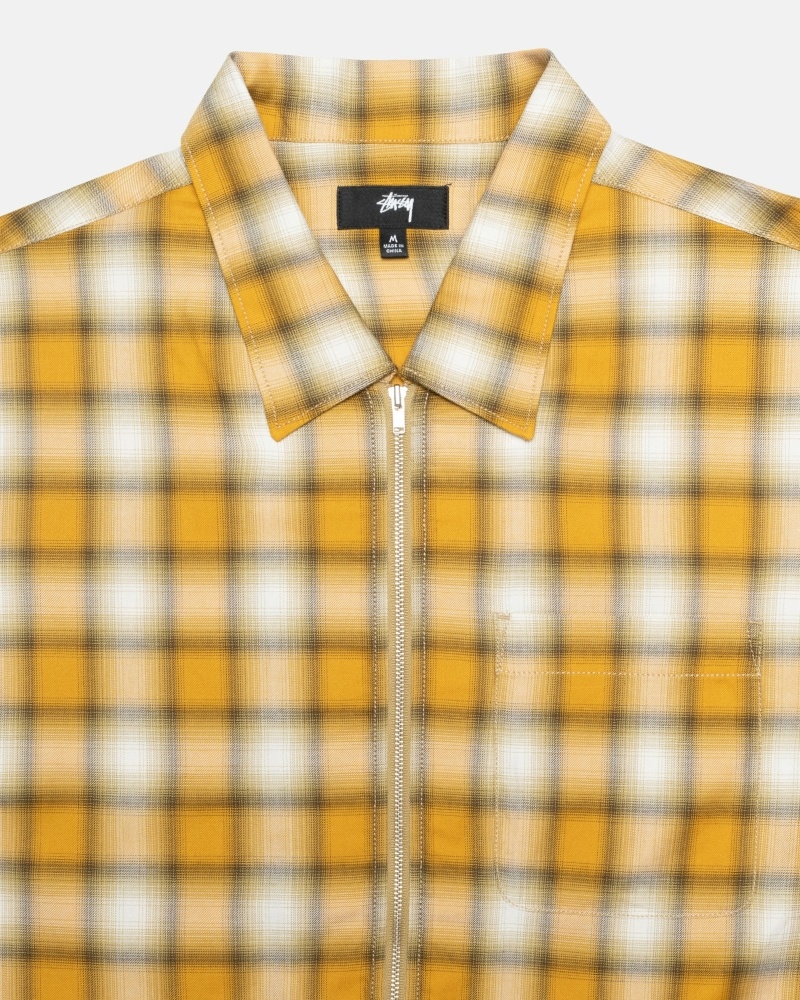 Mustard Stussy Eddie Plaid Zip Men's Shirts | USA000303