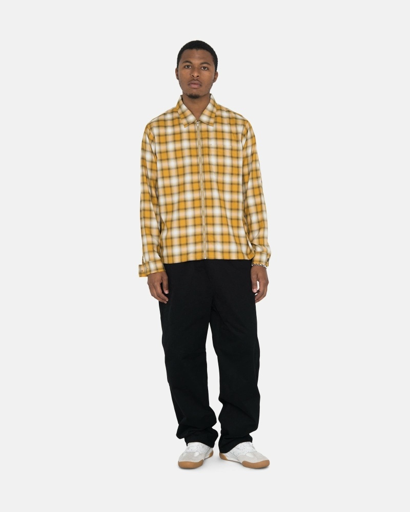 Mustard Stussy Eddie Plaid Zip Men's Shirts | USA000303