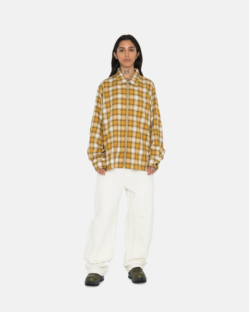 Mustard Stussy Eddie Plaid Zip Men's Shirts | USA000303