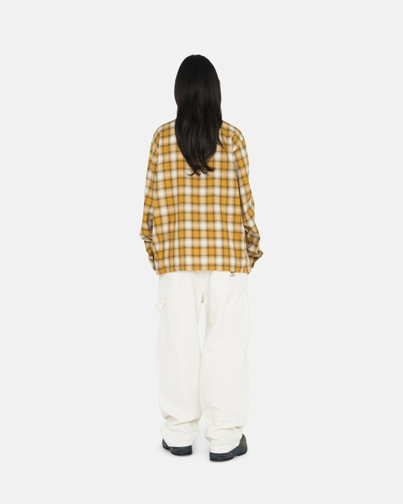 Mustard Stussy Eddie Plaid Zip Men's Shirts | USA000303