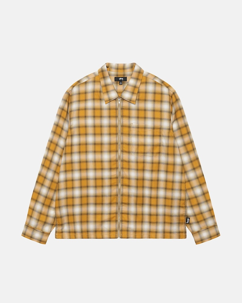 Mustard Stussy Eddie Plaid Zip Men\'s Shirts | USA000303