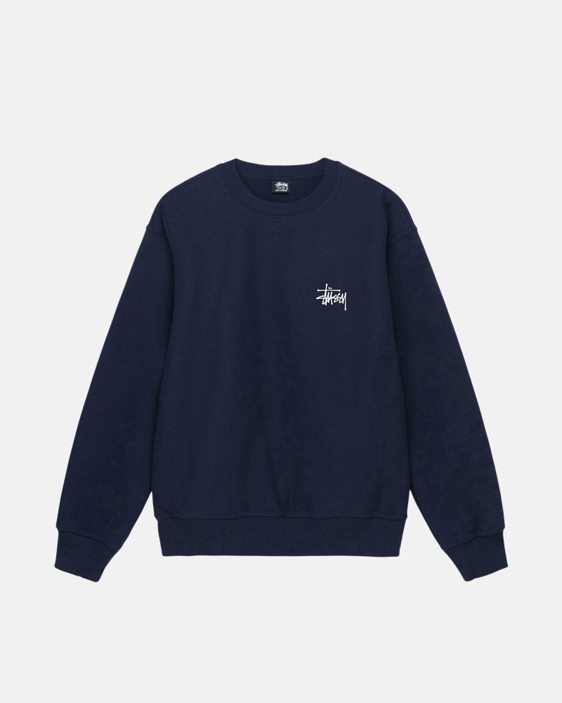 Navy Stussy Basic Crew Men's Hoodies | USA000008