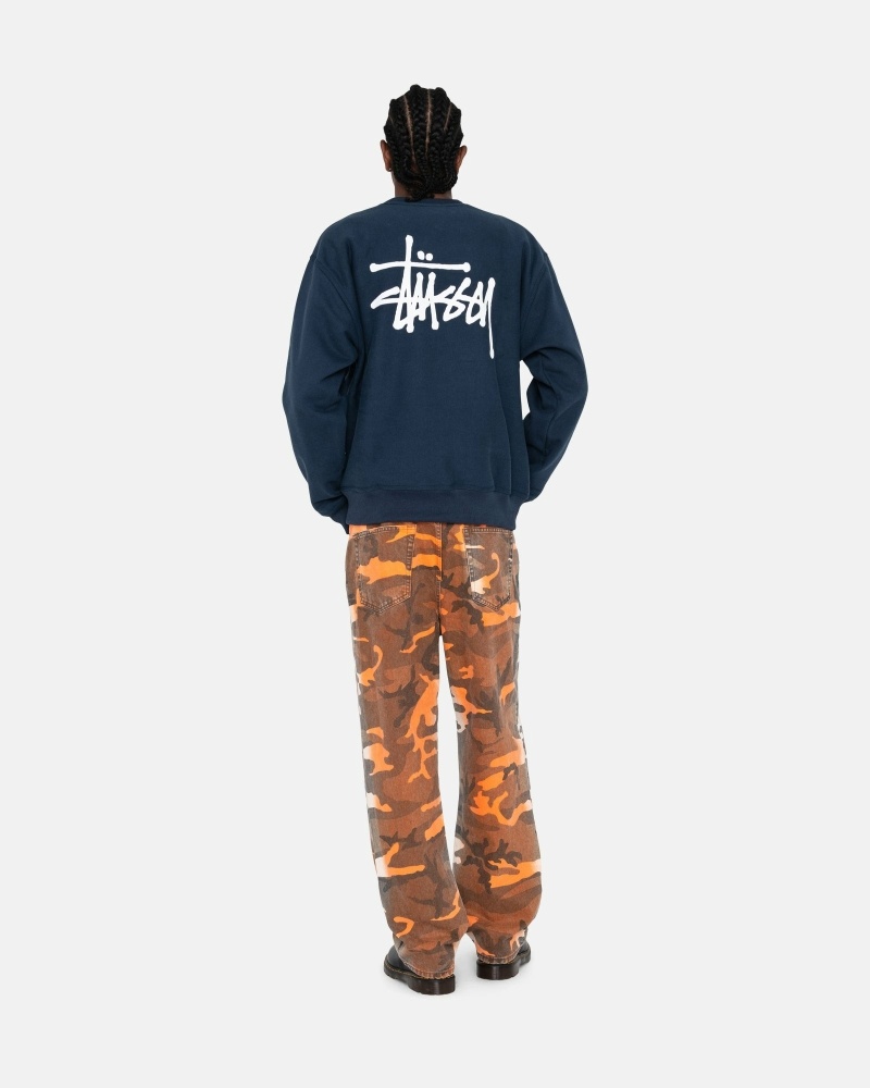 Navy Stussy Basic Crew Men's Hoodies | USA000008