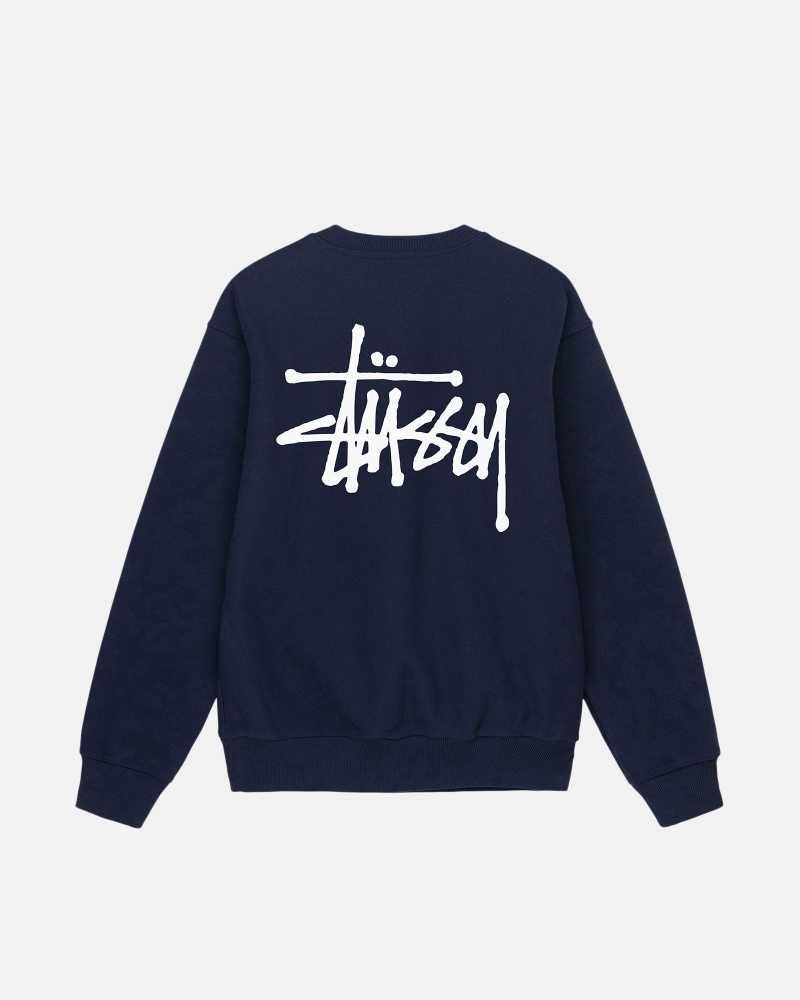 Navy Stussy Basic Crew Men\'s Hoodies | USA000008