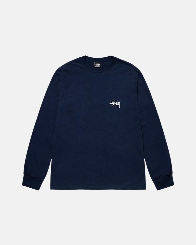 Navy Stussy Basic Ls Men's T Shirts | USA000099