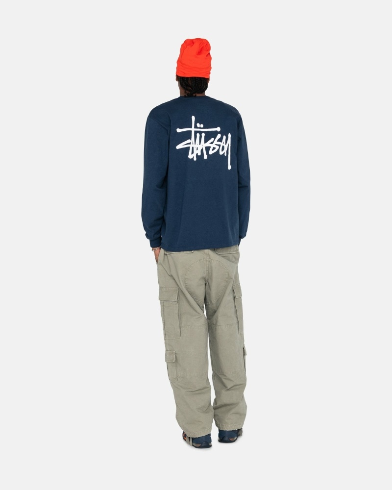 Navy Stussy Basic Ls Men's T Shirts | USA000099