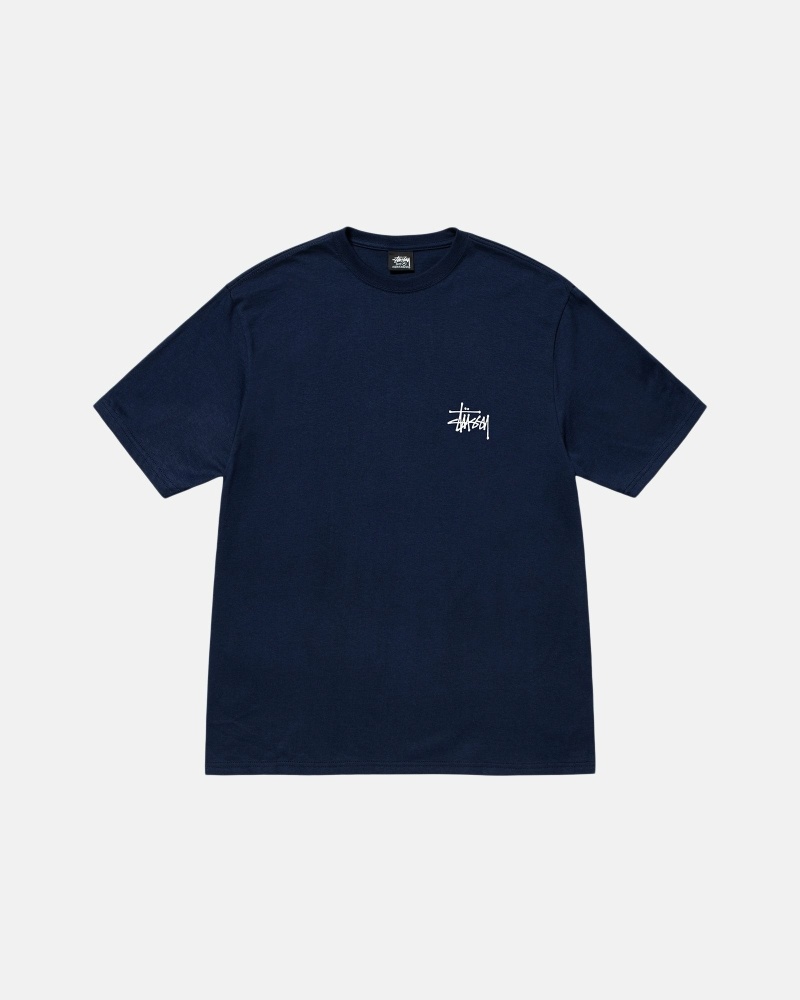 Navy Stussy Basic Men's T Shirts | USA000109